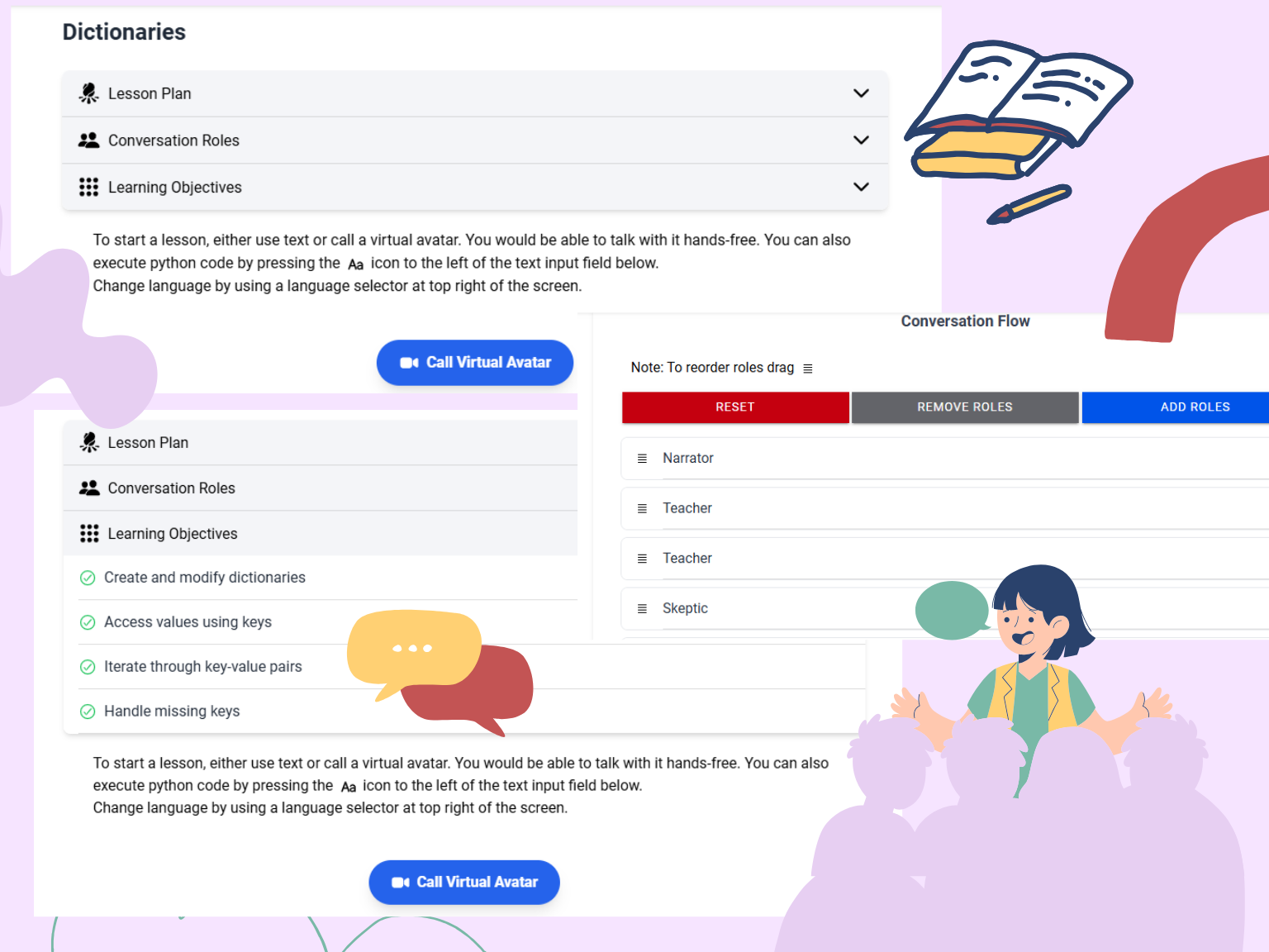 Change language or switch lessons